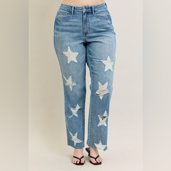 NWT Judy Blue High Waist Rigid Magic Star Destroyed 90s Straight Leg Jeans - Picture 11 of 16